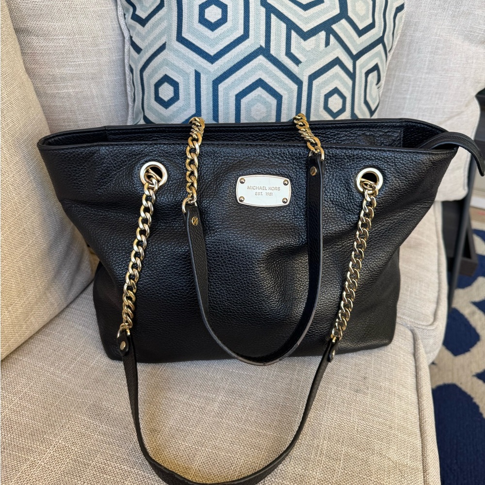 Michael Kors gold chain pebbled leather tote